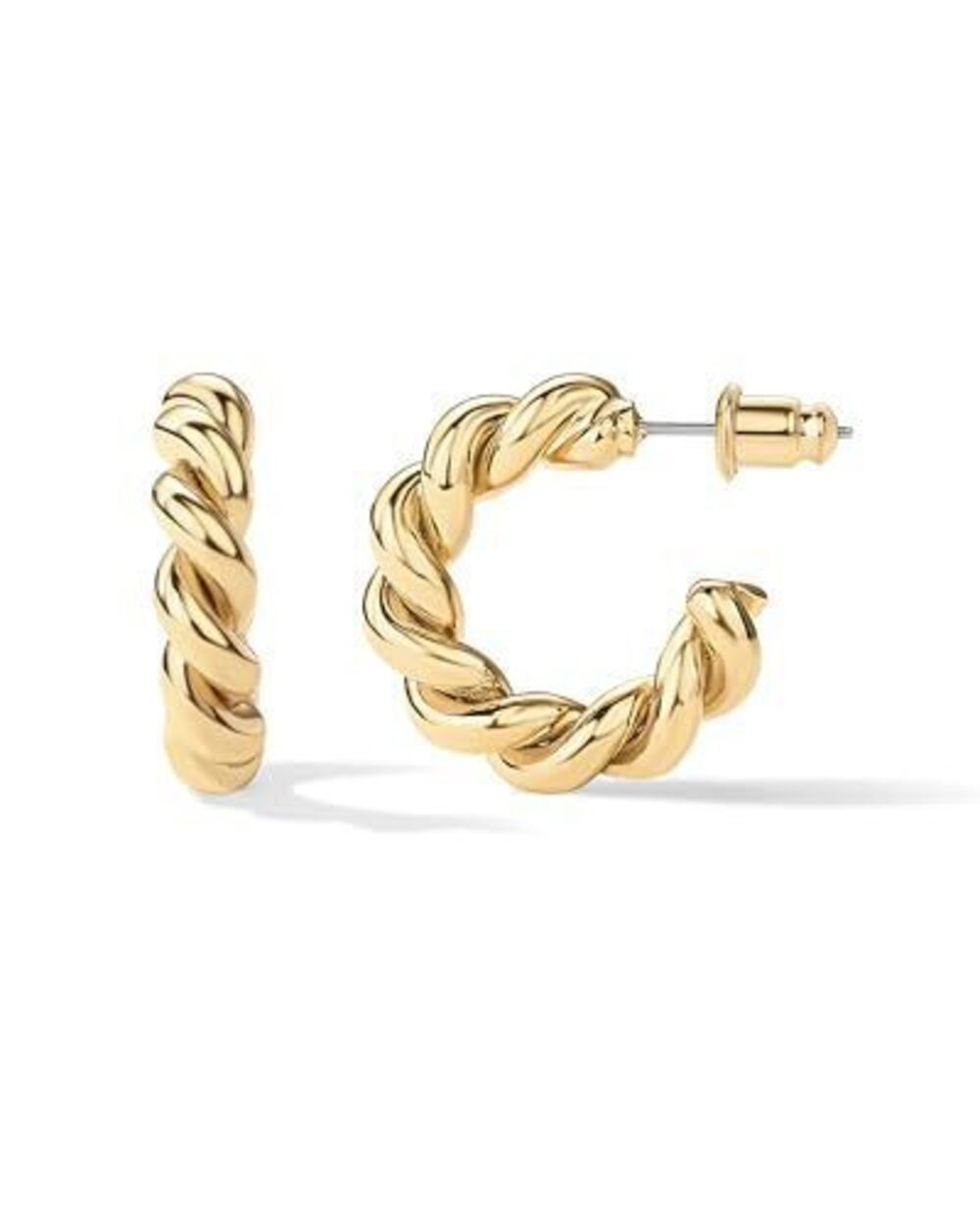 4329 18K Gold Vermeil Twisted Rope Round Hoop Earrings 16.00, Yellow Gold